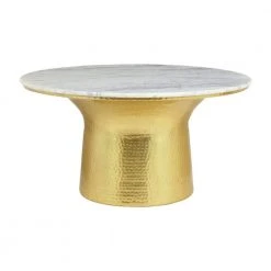 Home Decorators Collection Cupertine 31 in. Gold/Marble Medium Round Marble Coffee Table with Hammered Base -Flora Home Decorators Soldes gold marble home decorators collection coffee tables dc18 65050 77 1000