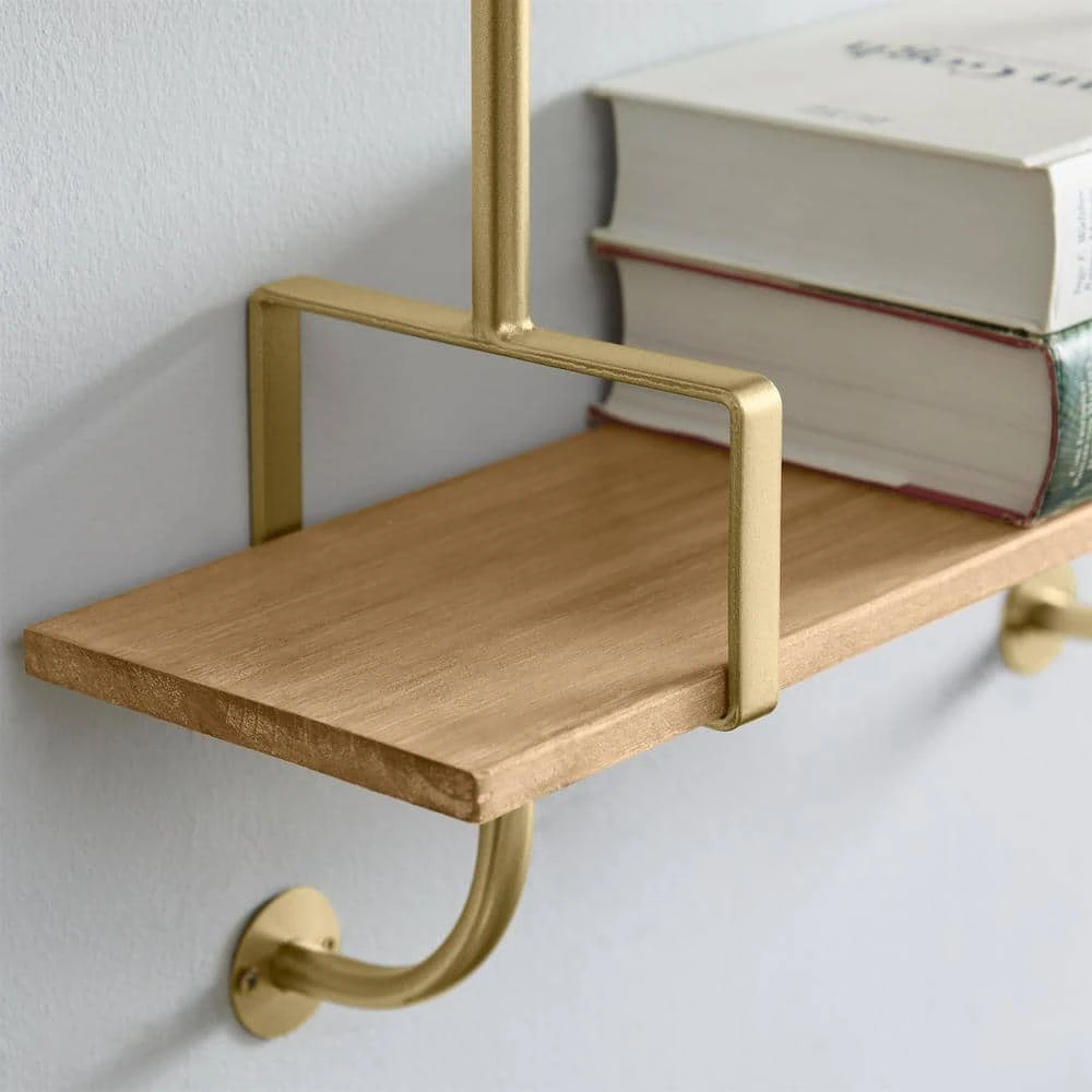 Home Decorators Collection Gold Metal and Natural Wood Wall Shelf (21 in. W x 34 in. H) 5 Home Decorators Collection Gold Metal and Natural Wood Wall Shelf (21 in. W x 34 in. H) - Image 3