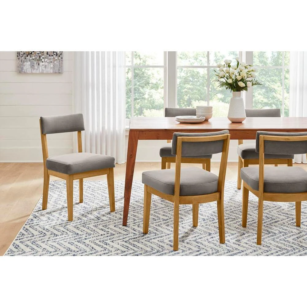 Home Decorators Collection Modern Gray Velvet Upholstered Dining Chairs with Sandy Oak Wood Accents (Set of 2) 3 Home Decorators Collection Modern Gray Velvet Upholstered Dining Chairs with Sandy Oak Wood Accents (Set of 2)