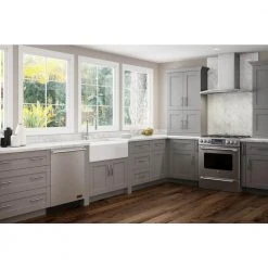 Home Decorators Collection Veiled Gray Plywood Shaker Stock Assembled Base Kitchen Cabinet Soft Close FH (27 in. x 34.5 in. x 24 in.) -Flora Home Decorators Soldes gray thermofoil home decorators collection assembled kitchen cabinets b27fh wvg e1 1000