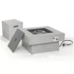 Home Decorators Collection Rutherford 30 in. Steel Gas Grey Square Low Profile Concrete Fire Pit with Tank Holder (Fire Pit) (Box 1)
