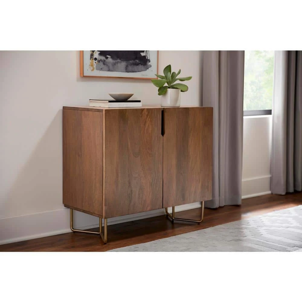 Home Decorators Collection Haze Oak Finish Wood Cabinet with Brass Finish Metal Base (33 in. W x 29.75 in. H) 5 Home Decorators Collection Haze Oak Finish Wood Cabinet with Brass Finish Metal Base (33 in. W x 29.75 in. H) - Image 3
