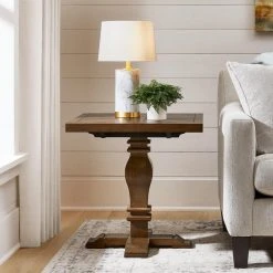 Home Decorators Collection Eldridge - Pedestal End Table In Haze -Flora Home Decorators Soldes haze home decorators collection end side tables hd04 f01wd 40 1000