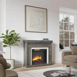 Home Decorators Collection Grafton 40 in. Freestanding Travertine Surround Electric Fireplace in Shiplap -Flora Home Decorators Soldes heritage oak home decorators collection freestanding electric fireplaces 1834fm 23 328 77 1000