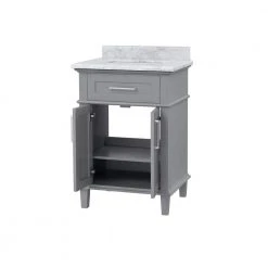 Home Decorators Collection Sonoma 24 in. W x 20 in. D x 34 in. H Bath Vanity in Pebble Gray with White Carrara Marble Top -Flora Home Decorators Soldes home decorators collection bathroom vanities with tops 9784800240 1d 1000