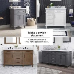Home Decorators Collection Sonoma 24 in. W x 20 in. D x 34 in. H Bath Vanity in Pebble Gray with White Carrara Marble Top -Flora Home Decorators Soldes home decorators collection bathroom vanities with tops 9784800240 31 1000
