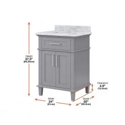 Home Decorators Collection Sonoma 24 in. W x 20 in. D x 34 in. H Bath Vanity in Pebble Gray with White Carrara Marble Top -Flora Home Decorators Soldes home decorators collection bathroom vanities with tops 9784800240 40 1000