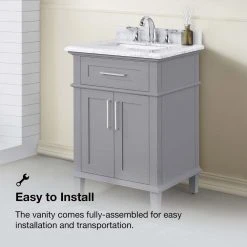 Home Decorators Collection Sonoma 24 in. W x 20 in. D x 34 in. H Bath Vanity in Pebble Gray with White Carrara Marble Top -Flora Home Decorators Soldes home decorators collection bathroom vanities with tops 9784800240 66 1000