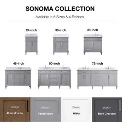 Home Decorators Collection Sonoma 24 in. W x 20 in. D x 34 in. H Bath Vanity in Pebble Gray with White Carrara Marble Top -Flora Home Decorators Soldes home decorators collection bathroom vanities with tops 9784800240 76 1000