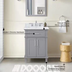 Home Decorators Collection Sonoma 24 in. W x 20 in. D x 34 in. H Bath Vanity in Pebble Gray with White Carrara Marble Top -Flora Home Decorators Soldes home decorators collection bathroom vanities with tops 9784800240 a0 1000