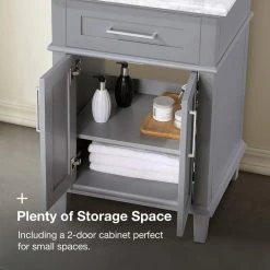 Home Decorators Collection Sonoma 24 in. W x 20 in. D x 34 in. H Bath Vanity in Pebble Gray with White Carrara Marble Top -Flora Home Decorators Soldes home decorators collection bathroom vanities with tops 9784800240 fa 1000