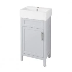 Home Decorators Collection Arvesen 18 in. W x 12 in. D Vanity in Dove Grey with Ceramic Vanity Top in White with White Sink -Flora Home Decorators Soldes home decorators collection bathroom vanities with tops arvesen 18g 4f 1000