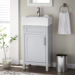 Home Decorators Collection Arvesen 18 in. W x 12 in. D Vanity in Dove Grey with Ceramic Vanity Top in White with White Sink