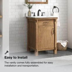 Home Decorators Collection Bellington 24 in. W x 22 in. D x 34.5 in. H Bath Vanity in Almond Toffee with White Engineered Stone Top -Flora Home Decorators Soldes home decorators collection bathroom vanities with tops bellington 24 1d 1000