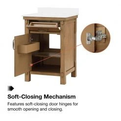 Home Decorators Collection Bellington 24 in. W x 22 in. D x 34.5 in. H Bath Vanity in Almond Toffee with White Engineered Stone Top -Flora Home Decorators Soldes home decorators collection bathroom vanities with tops bellington 24 1f 1000