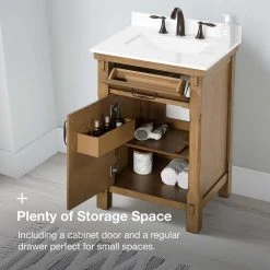 Home Decorators Collection Bellington 24 in. W x 22 in. D x 34.5 in. H Bath Vanity in Almond Toffee with White Engineered Stone Top -Flora Home Decorators Soldes home decorators collection bathroom vanities with tops bellington 24 44 1000