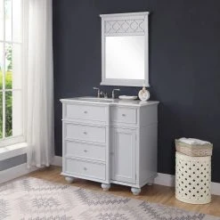 Home Decorators Collection Hampton Harbor 36 in. Vanity in Dove Grey with Natural Marble Vanity Top in White with White Sink -Flora Home Decorators Soldes home decorators collection bathroom vanities with tops bf 25097 dg 31 1000