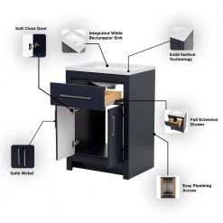 Home Decorators Collection Clady 24.5 in. W x 18.75 in. D Bath Vanity in Deep Blue with Cultured Marble Vanity Top in Silver Ash with White Sink -Flora Home Decorators Soldes home decorators collection bathroom vanities with tops hd2024p2 db 40 1000