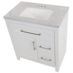 Home Decorators Collection Clady 30.5 in. W x 18.75 in. D Bath Vanity in White with Cultured Marble Vanity Top in Silver Ash with White Sink -Flora Home Decorators Soldes home decorators collection bathroom vanities with tops hd2030p2 wh 1d 1000