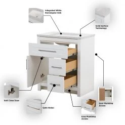 Home Decorators Collection Clady 30.5 in. W x 18.75 in. D Bath Vanity in White with Cultured Marble Vanity Top in Silver Ash with White Sink -Flora Home Decorators Soldes home decorators collection bathroom vanities with tops hd2030p2 wh 40 1000