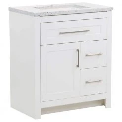 Home Decorators Collection Clady 30.5 in. W x 18.75 in. D Bath Vanity in White with Cultured Marble Vanity Top in Silver Ash with White Sink -Flora Home Decorators Soldes home decorators collection bathroom vanities with tops hd2030p2 wh 4f 1000