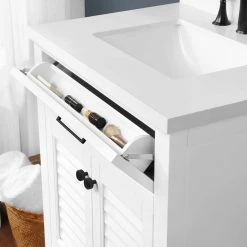 Home Decorators Collection Marksfield 24 in. W x 22 in. D Bath Vanity in White with Cultured Stone Vanity Top in White with White Basin -Flora Home Decorators Soldes home decorators collection bathroom vanities with tops marksfield 24w fa 1000