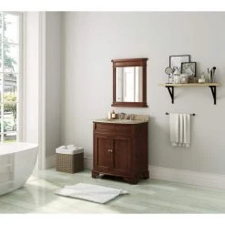 Home Decorators Collection Terryn 31 in. W x 35 in. H x 20 in. D Vanity in Cherry with Granite Vanity Top in Beige with White Basin -Flora Home Decorators Soldes home decorators collection bathroom vanities with tops md v1218 40 1000
