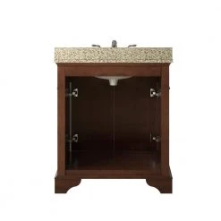 Home Decorators Collection Terryn 31 in. W x 35 in. H x 20 in. D Vanity in Cherry with Granite Vanity Top in Beige with White Basin -Flora Home Decorators Soldes home decorators collection bathroom vanities with tops md v1218 66 1000