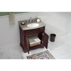 Home Decorators Collection Terryn 31 in. W x 35 in. H x 20 in. D Vanity in Cherry with Granite Vanity Top in Beige with White Basin -Flora Home Decorators Soldes home decorators collection bathroom vanities with tops md v1218 a0 1000