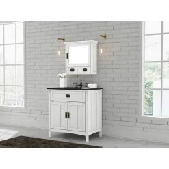 Home Decorators Collection Artisan 33 in. W Vanity in White with Marble Vanity Top in Natural Black with White Sink