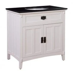 Home Decorators Collection Artisan 33 in. W Vanity in White with Marble Vanity Top in Natural Black with White Sink -Flora Home Decorators Soldes home decorators collection bathroom vanities with tops md v1758 c3 1000