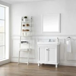 Home Decorators Collection Parkbridge 30 in. W x 15.10 in. D Vanity in White with Ceramic Vanity Top in White with White Sink -Flora Home Decorators Soldes home decorators collection bathroom vanities with tops parkbridge 30 c3 1000