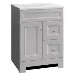 Home Decorators Collection Sedgewood 24-1/2 in. Configurable Bath Vanity in Dove Gray with Solid Surface Top in Arctic with White Sink -Flora Home Decorators Soldes home decorators collection bathroom vanities with tops pplnkdvr24d 1f 1000