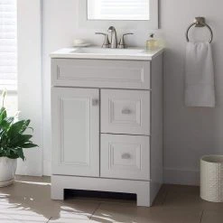 Home Decorators Collection Sedgewood 24-1/2 in. Configurable Bath Vanity in Dove Gray with Solid Surface Top in Arctic with White Sink