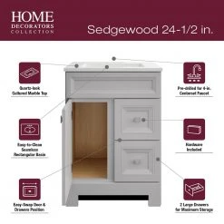 Home Decorators Collection Sedgewood 24-1/2 in. Configurable Bath Vanity in Dove Gray with Solid Surface Top in Arctic with White Sink -Flora Home Decorators Soldes home decorators collection bathroom vanities with tops pplnkdvr24d fa 1000