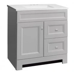 Home Decorators Collection Sedgewood 30-1/2 in. Configurable Bath Vanity in Dove Gray with Solid Surface Top in Arctic with White Sink -Flora Home Decorators Soldes home decorators collection bathroom vanities with tops pplnkdvr30d 1f 1000