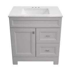 Home Decorators Collection Sedgewood 30-1/2 in. Configurable Bath Vanity in Dove Gray with Solid Surface Top in Arctic with White Sink -Flora Home Decorators Soldes home decorators collection bathroom vanities with tops pplnkdvr30d 4f 1000