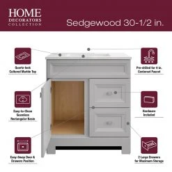 Home Decorators Collection Sedgewood 30-1/2 in. Configurable Bath Vanity in Dove Gray with Solid Surface Top in Arctic with White Sink -Flora Home Decorators Soldes home decorators collection bathroom vanities with tops pplnkdvr30d fa 1000