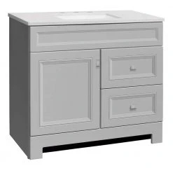 Home Decorators Collection Sedgewood 36-1/2 in. Configurable Bath Vanity in Dove Gray with Solid Surface Top in Arctic with White Sink -Flora Home Decorators Soldes home decorators collection bathroom vanities with tops pplnkdvr36d 44 1000