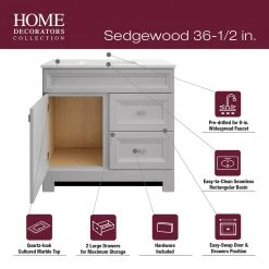 Home Decorators Collection Sedgewood 36-1/2 in. Configurable Bath Vanity in Dove Gray with Solid Surface Top in Arctic with White Sink -Flora Home Decorators Soldes home decorators collection bathroom vanities with tops pplnkdvr36d fa 1000