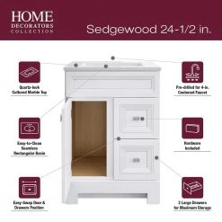 Home Decorators Collection Sedgewood 24-1/2 in. Configurable Bath Vanity in White with Solid Surface Top in Arctic with White Sink -Flora Home Decorators Soldes home decorators collection bathroom vanities with tops pplnkwht24d 76 1000