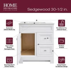 Home Decorators Collection Sedgewood 30-1/2 in. Configurable Bath Vanity in White with Solid Surface Top in Arctic with White Sink -Flora Home Decorators Soldes home decorators collection bathroom vanities with tops pplnkwht30d fa 1000