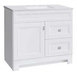 Home Decorators Collection Sedgewood 36-1/2 in. Configurable Bath Vanity in White with Solid Surface Top in Arctic with White Sink -Flora Home Decorators Soldes home decorators collection bathroom vanities with tops pplnkwht36d 1f 1000