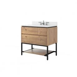 Home Decorators Collection Ventford Reclaimed 36 in. Bath Vanity in Brushed Light Oak with Artificial Carrara Vanity Top with White Basin -Flora Home Decorators Soldes home decorators collection bathroom vanities with tops va wg0501 c3 1000
