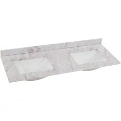 Home Decorators Collection 61 in. W x 22 in. D Stone Effect Double Sink Vanity Top in Lunar with White Sinks -Flora Home Decorators Soldes home decorators collection bathroom vanity tops se6122r lr 44 1000