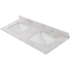 Home Decorators Collection 61 in. W x 22 in. D Stone Effect Double Sink Vanity Top in Lunar with White Sinks -Flora Home Decorators Soldes home decorators collection bathroom vanity tops se6122r lr 4f 1000