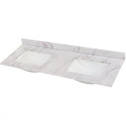 Home Decorators Collection 61 in. W x 22 in. D Stone Effect Double Sink Vanity Top in Lunar with White Sinks -Flora Home Decorators Soldes home decorators collection bathroom vanity tops se6122r lr c3 1000