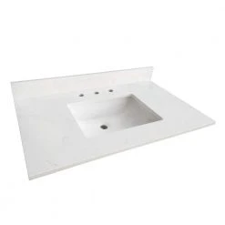 Home Decorators Collection 43 in. W x 22 in. D x 0.75 in. H Quartz Vanity Top in Carrara White with White Basin -Flora Home Decorators Soldes home decorators collection bathroom vanity tops th0385 4f 1000