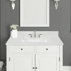 Home Decorators Collection 49 in. W x 22 in. D x 0.75 in. H Quartz Vanity Top in Carrara White with White Basin -Flora Home Decorators Soldes home decorators collection bathroom vanity tops th0386 1f 1000