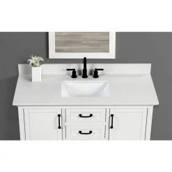 Home Decorators Collection 49 in. W x 22 in. D x 0.75 in. H Quartz Vanity Top in Carrara White with White Basin -Flora Home Decorators Soldes home decorators collection bathroom vanity tops th0386 31 1000